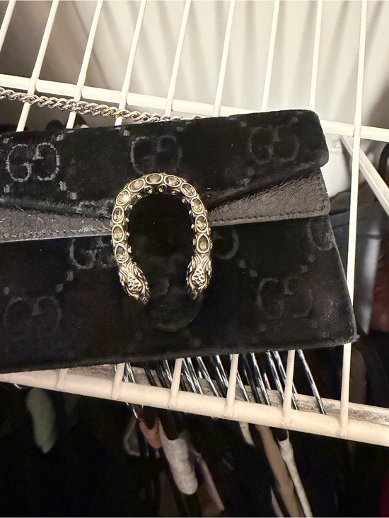 Gucci Handbags - Gucci Black Velvet Chain Shoulder Bag with Embellished Horsebit